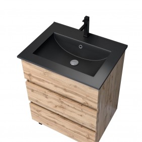 Meuble de salle de bains avec vasque - 60 cm - 3 tiroirs - Timber AURLANE