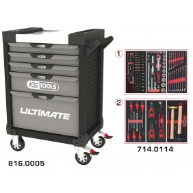 Servante d'atelier ULTIMATE® - 5 tiroirs - 114 outils - noire et grise KS TOOLS