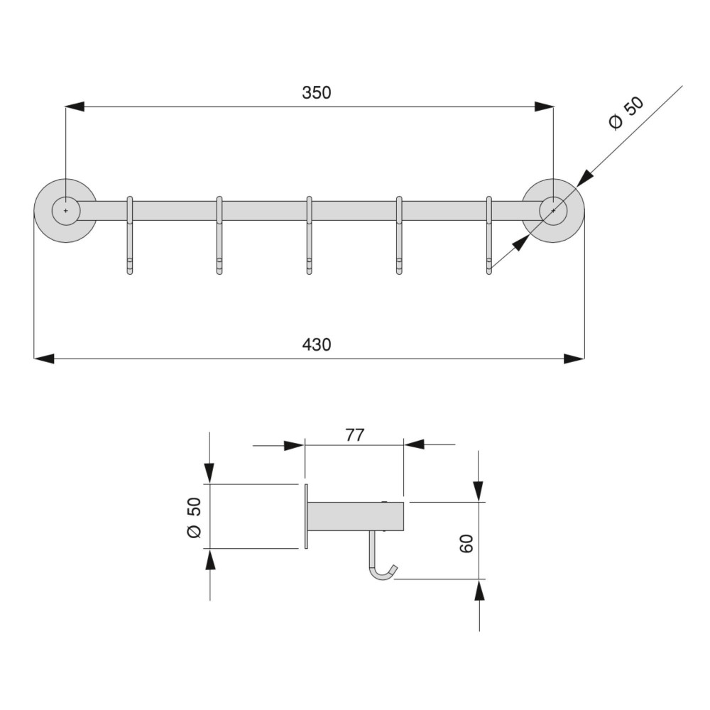 Barre à Crochets De Cuisine 30 Cm – 5 Crochets Amovibles En Aluminium – Pour Ranger Ustensiles, Cuillères, Torchons