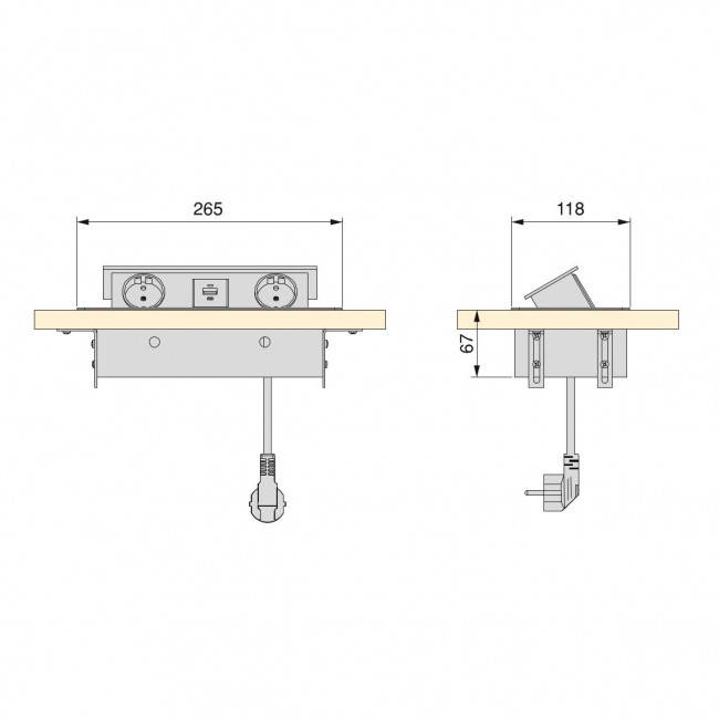 Multiprises à encastrer - avec couvercle - 230 V et USB - Atom 26 - Bricozor.jpeg EMUCA