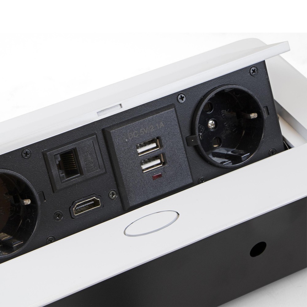 Multiprise de bureau avec prises USB et HDMI en acier de couleur blanche ou  aluminium Atom Emuca - Habitium®