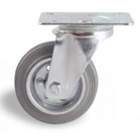 Roulette pivotante sur platine tole - bandage caoutchouc gris AVL