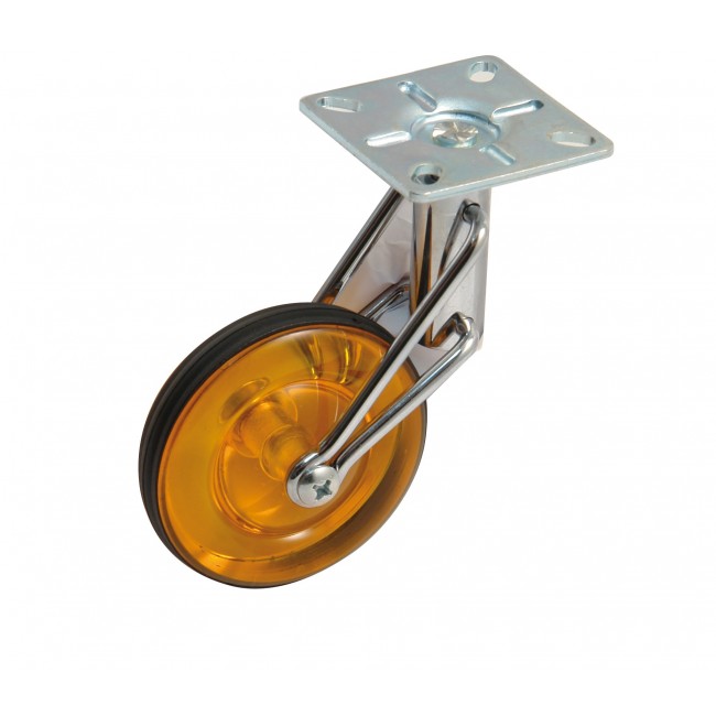 Roulette de meuble pivotante sur platine - roue orange translucide AVL