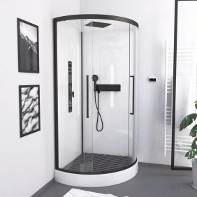 Caillebotis de douche 1/4 rond 77 cm en bois composite gris AURLANE