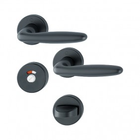 Poignées de porte sur rosaces rondes Verona - aluminium noir mat - condamnation avec voyant HOPPE
