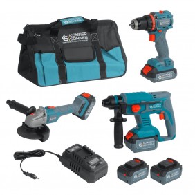 Pack 3 machines perceuse, meuleuse d'angle, perforateur 20V - KS RHAGD 20V KONNER & SOHNEN