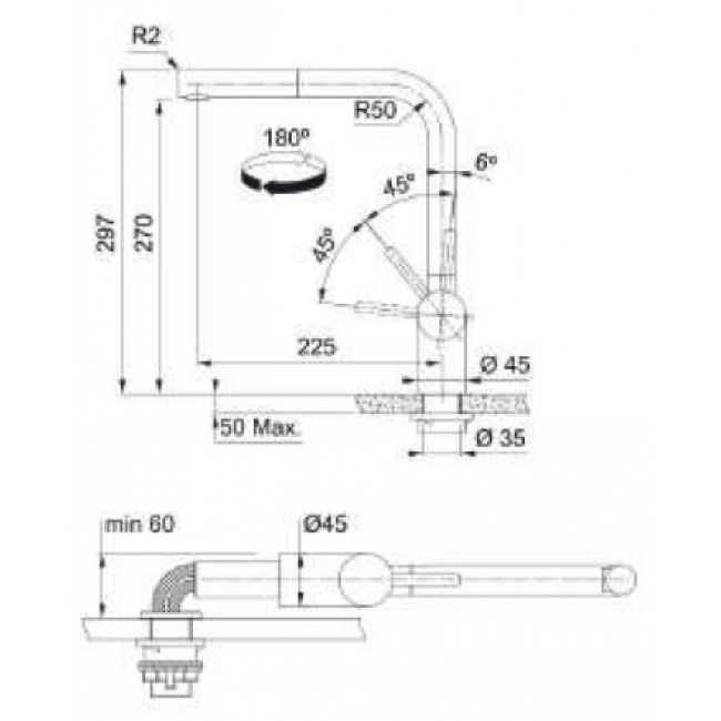 Mitigeur Atlas NÉO - escamotable - à douchette monojet extractible - Inox2.png FRANKE