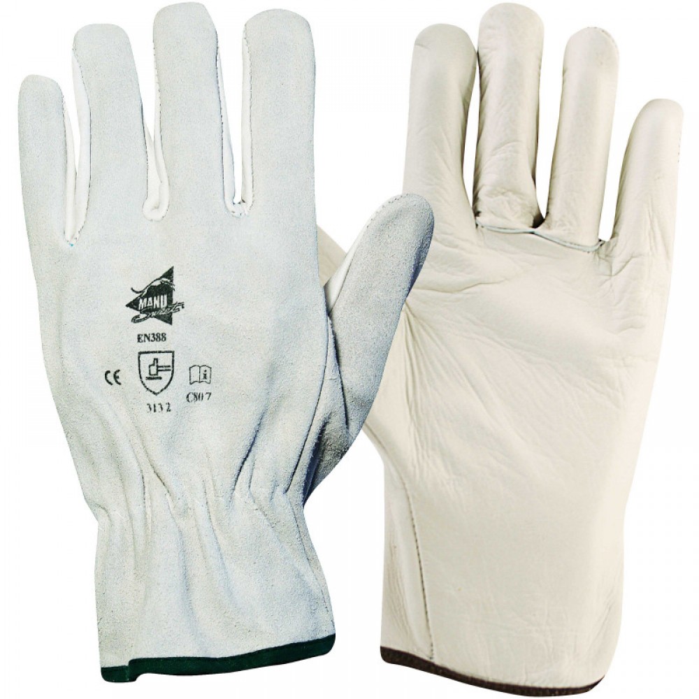 Gants De Travail En Cuir De Vache Pleine Fleur - Protection Mécanique Et Thermique - Tailles 7 à 11 - Gris