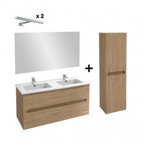 Pack meuble 120cm 2 tiroirs double vasque  + Colonne 140cm + Miroir 100cm + 2 spot LED JACOB DELAFON
