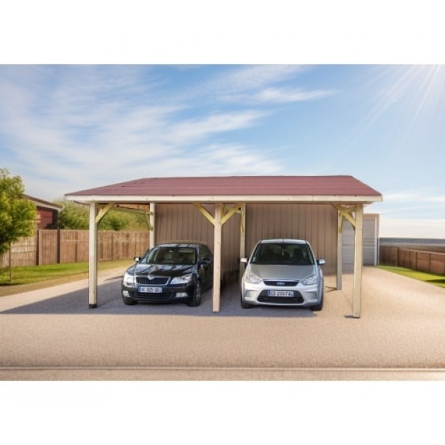 Carport bois 2 voitures monopente 4 5x6 32m toit bitumé AV4563BM HABRITA Bricozor