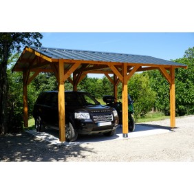 Carport en bois Douglas - 6 poteaux - 550 x 650 cm CPBF