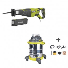 Pack scie sabre filaire 1200W RRS1200-K + aspirateur eau et poussières 1250W RVC-1220I-G RYOBI