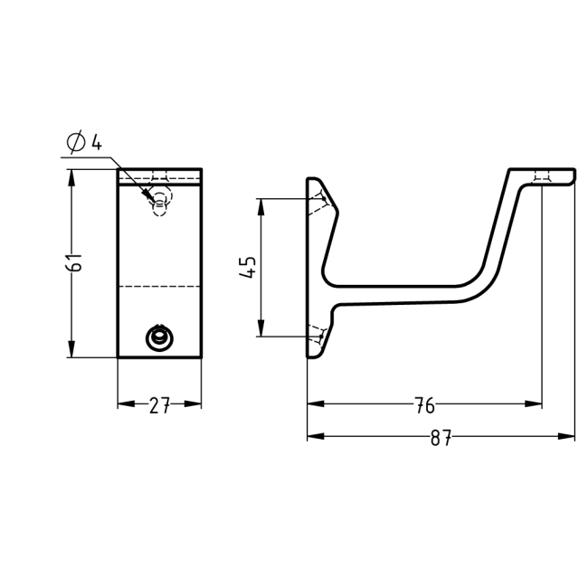 Schéma - Support de rampe plat - fixation au mur - anodisé - Bricozor.png HERMETA