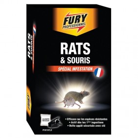 Granulés anti rats et souris - 7 sachets de 20 g + boîte à appât à clé Fury