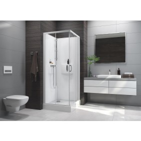 Cabine de douche 120x90 cm Izibox 2- accès d'angle par portes coulissantes transparentes LEDA