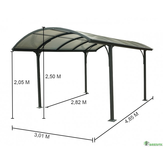 Carport aluminium pour 1 voiture - 3 x 4,8 m - CAR3048ALRP HABRITA