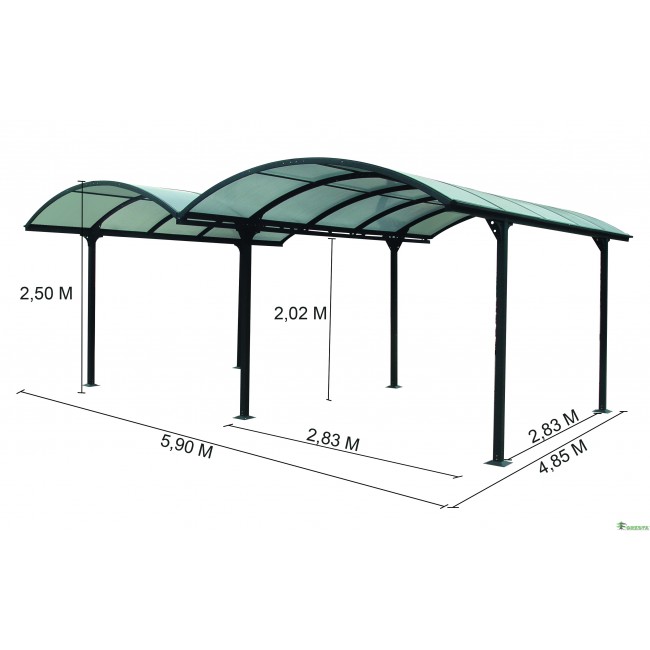 Carport aluminium pour 2 voitures - 6 x 4,8 m - CAR6048ALRP HABRITA