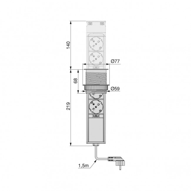 Schéma Multiprises à encastrer - rétractable - 4 prises - Vertikal Push 60 - Bricozor.jpeg EMUCA