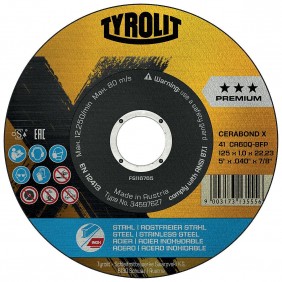 Disque à tronçonner CERABOND X acier et inox - Ø125x1,6x22,23mm - x15 TYROLIT