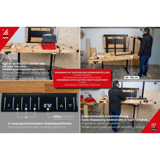 Etabli bois professionnel - hauteur réglable électroniquement 820 à 1300 mm - Bricozor 3.jpg HOLZMANN