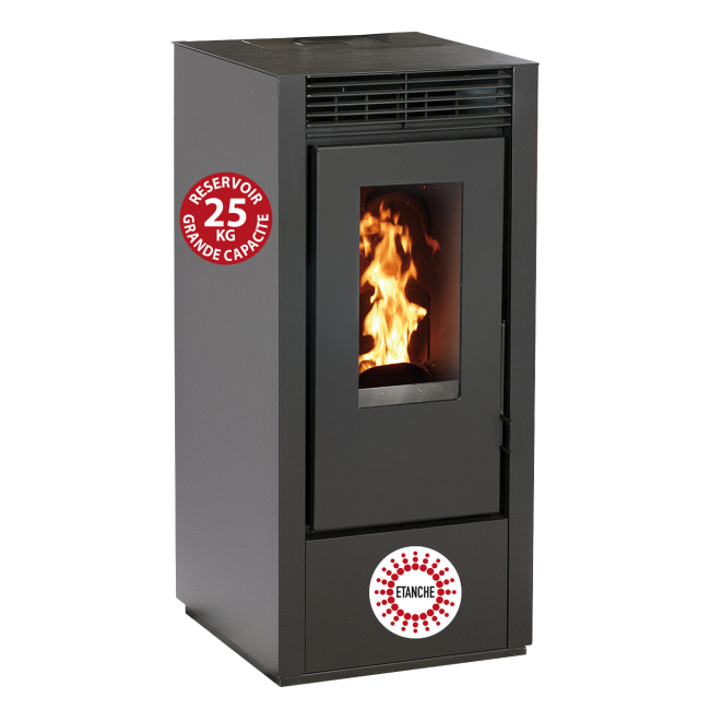 Poêle à granulés de 11Kw - Etanche - Marina Bordeaux / Noir ou Blanc Interstoves