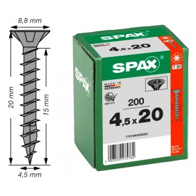 Vis universelle tête fraisée zinguée noire 4,50 x 20 mm par 200 SPAX