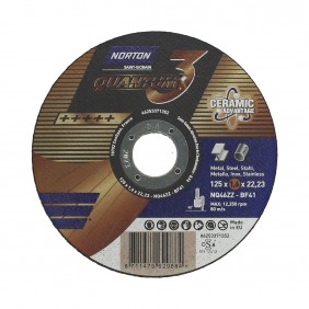 Disque à tronçonner céramique Quantum3 métal/inox - 125x1,6x22,23mm - par 25 NORTON