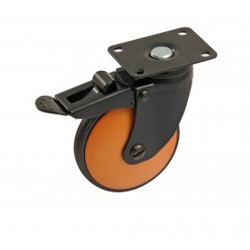 Roulette de meuble pivotante à frein - chape acier noir - galet bois AVL