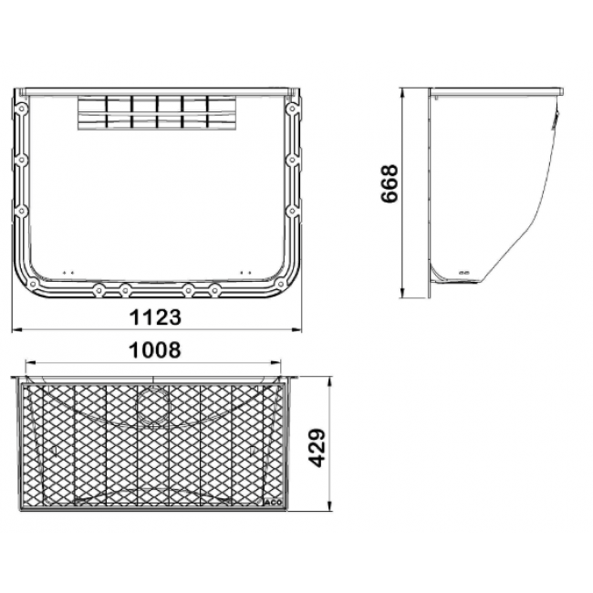 Schéma Cours anglaise à grille pour fenêtre 100x60 cm - usage piéton ACO