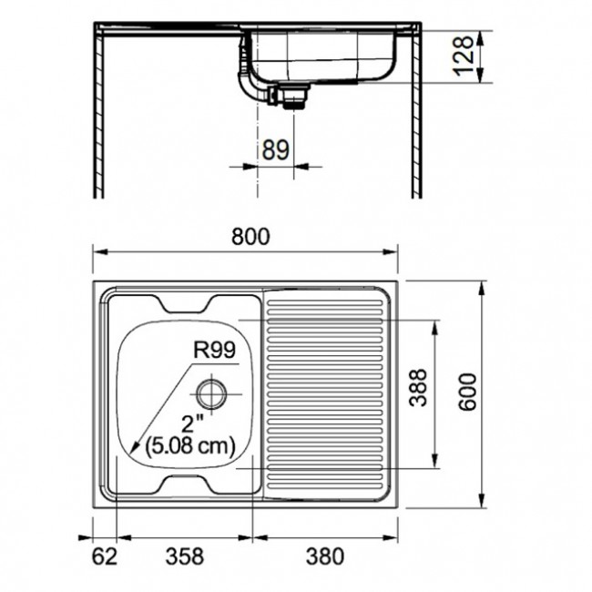 Plan Evier inox à poser 1 cuve et 1 égouttoir - 80 x 60 cm.jpeg FRANKE