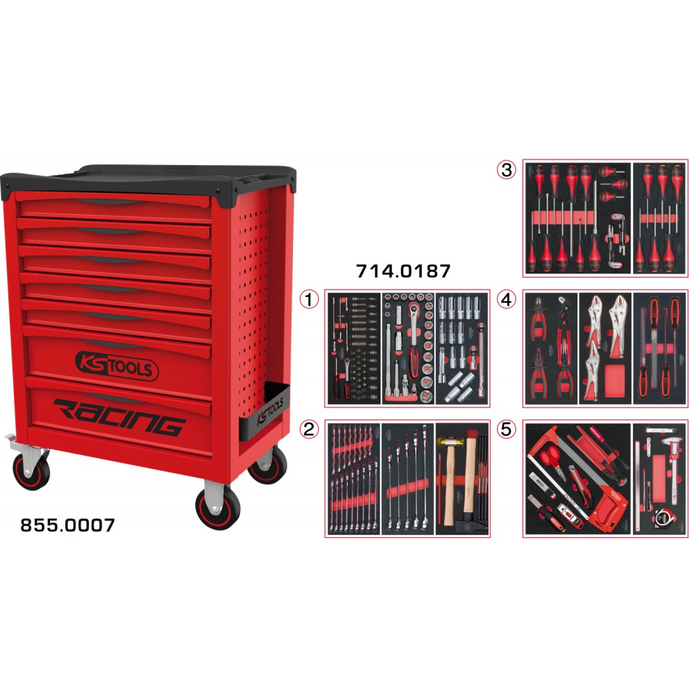 Servante d'atelier vide ULTIMATE rouge, 7 tiroirs | KS Tools