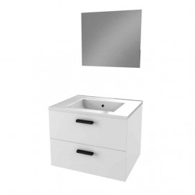 Ensemble meuble vasque salle de bains 60 cm - 2 tiroirs - blanc - Lift AURLANE
