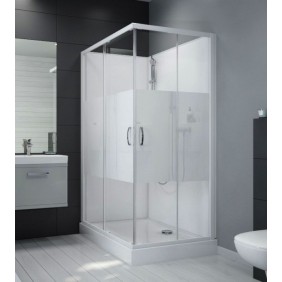 Cabine de douche 100x80 cm Izibox2 - accès d'angle par portes coulissantes sérigraphiées LEDA