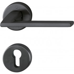 Poignées de porte sur rosaces rondes Bergamo C7 - laiton noir satiné - clé I HOPPE