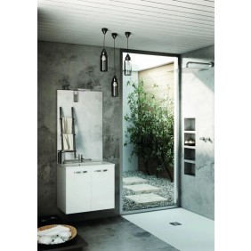 Meuble sous vasque 60 cm suspendu Angelo - 2 portes - Blanc brillant Néova