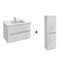 Meuble salle de bain 80 cm 2 tiroirs avec vasque + Meuble colonne 140x40 cm - 2 portes- blanc laqué - Ola Up JACOB DELAFON