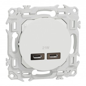 Prise chargeur double USB type C+C - 21W Power Delivery - Odace II SCHNEIDER