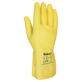 Gants sans support en latex floqué léger jaune - sachet de 12 paires JUBA