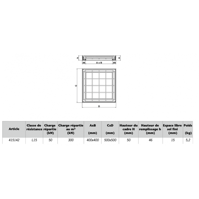 Tampon de visite à carreler Uniface - largeur de passage 400x400 mm ACO