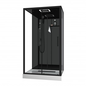 Cabine de douche balnéo noire 115 x 90 cm - porte coulissante - Aura AURLANE