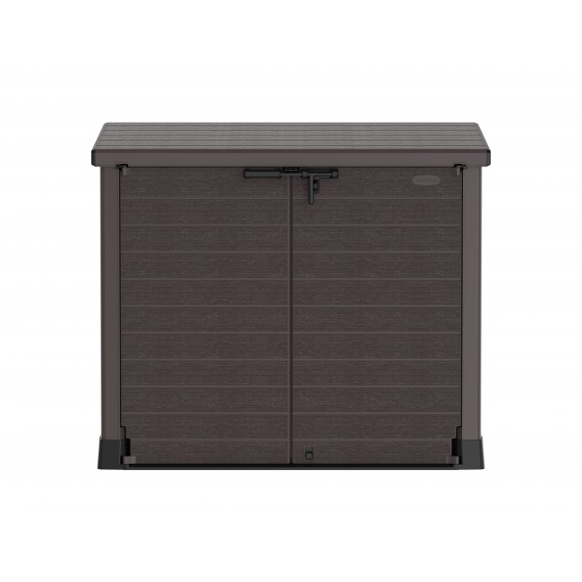 Garbage Box Shed Flat 1200L-Woodgrain - D Brown - Front.66.jpeg DURAMAX