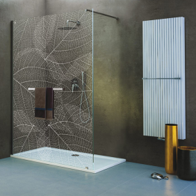 Paroi de douche fixe - verre sérigraphié végétal blanc - profilé argent - Frisbee LEDA