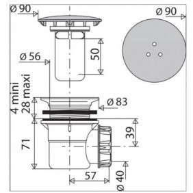 Bonde de douche pour receveur - diamètre 60 ou 90mm - capot métal VALENTIN