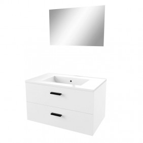 Ensemble meuble vasque salle de bains 80 cm - 2 tiroirs - blanc - Lift AURLANE