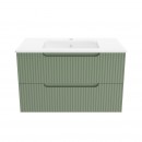 Ensemble meuble vasque salle de bains - 80 cm - 2 tiroirs - Vert Olive AURLANE