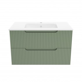 Ensemble meuble vasque salle de bains - 80 cm - 2 tiroirs - Vert Olive AURLANE