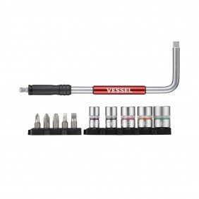 Pack clé 2 en 1 avec 5 embouts et 5 douilles 1/4" VESSEL