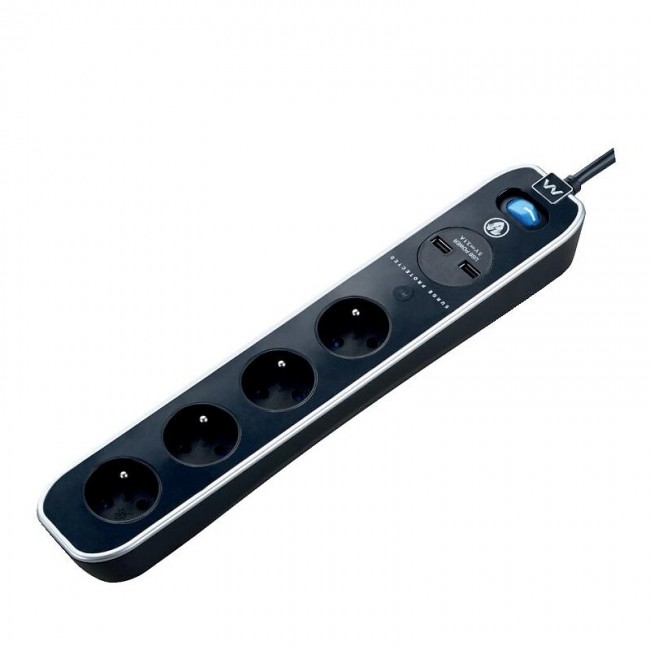 Bloc parafoudre - 4 prises et 2 ports USB - avec interrupteur Masterplug