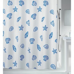 Rideau de douche - 120 x 200 cm - Bleu et Blanc - Polyester - CONCHA SPIRELLA