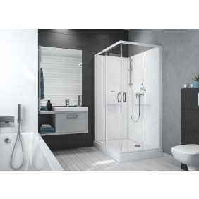 Cabine de douche 100x80 cm Izibox2 - accès d'angle par portes coulissantes transparentes LEDA